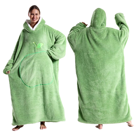 Extra Long Wearable Blankets Winter Flannel Hooded Blanket with Full Sleeves Men Women Cozy Soft Throw Adult TV Blanket