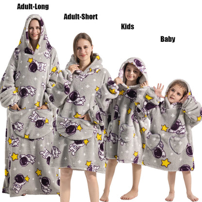 Super Long Oversized Winter Sherpa Blanket Plush Flannel Warm Family Matching Hoodie Christmas Homewear Avocado Women Sweatshirt