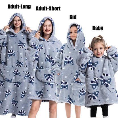 Super Long Oversized Winter Sherpa Blanket Plush Flannel Warm Family Matching Hoodie Christmas Homewear Avocado Women Sweatshirt
