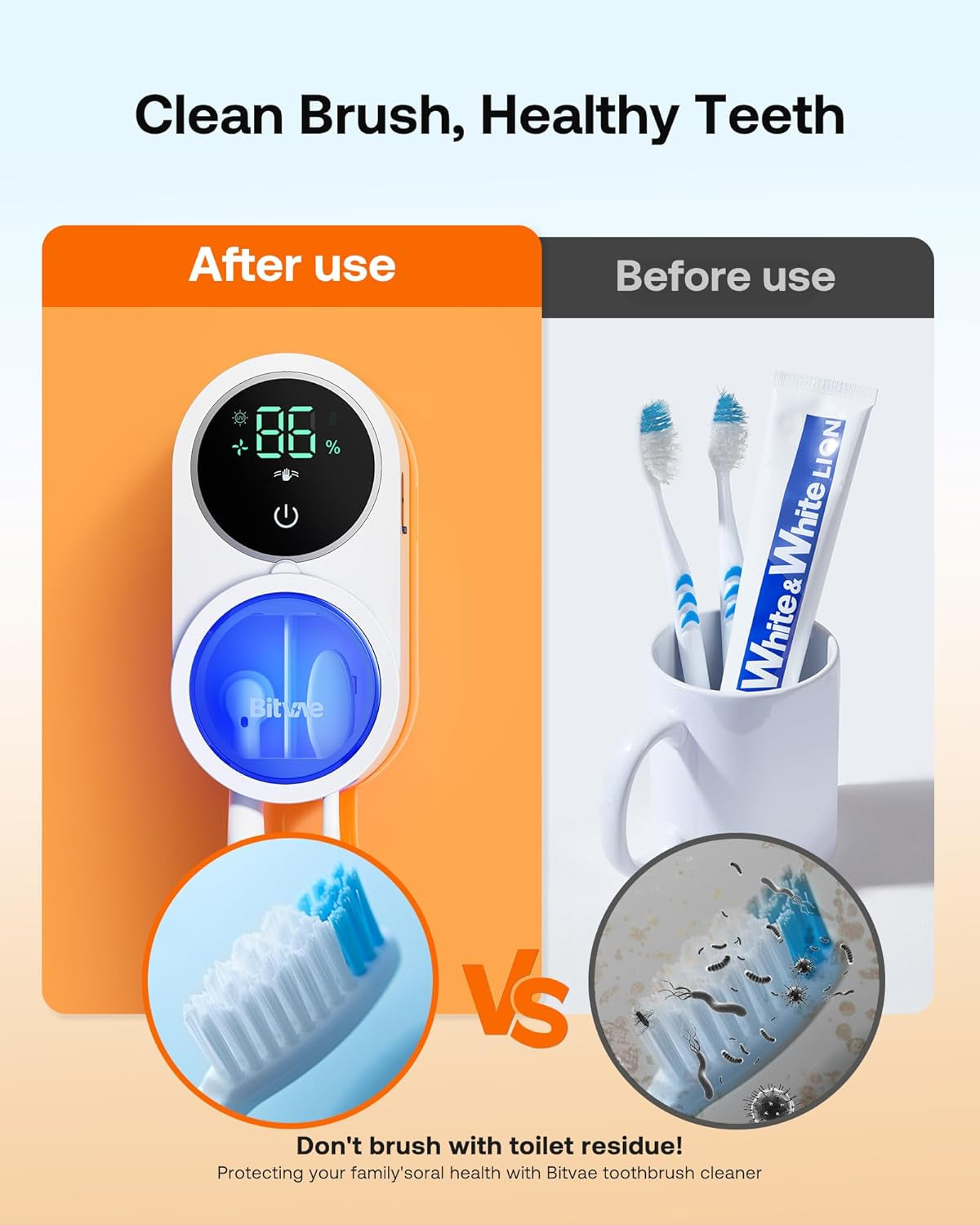 Toothbrush Holder & Toothbrush Cleaner, Cleaning and Air Drying, LED Smart Screen, Rechargeable Wall Mount Toothbrush Holder for Bathrooms, White