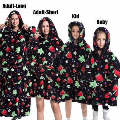 Super Long Oversized Winter Sherpa Blanket Plush Flannel Warm Family Matching Hoodie Christmas Homewear Avocado Women Sweatshirt
