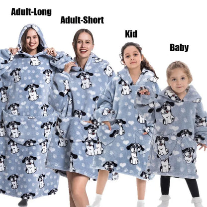 Super Long Oversized Winter Sherpa Blanket Plush Flannel Warm Family Matching Hoodie Christmas Homewear Avocado Women Sweatshirt